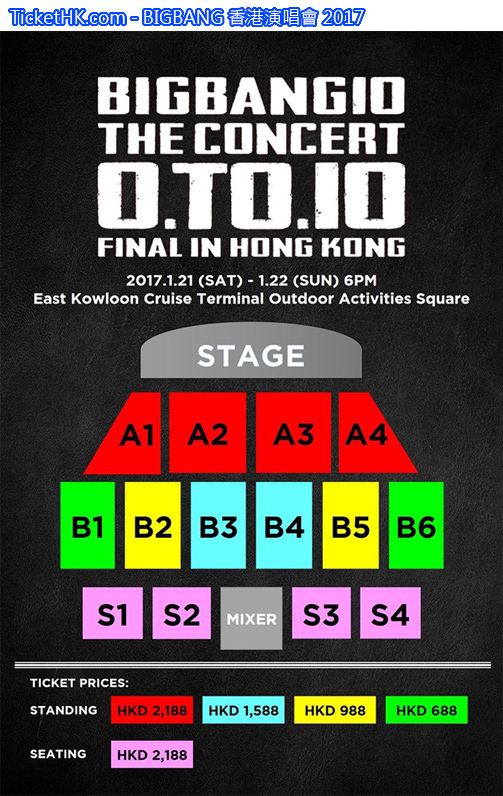 Bigbang 香港演唱會17 門票價錢座位表及公開發售時間 Tickethk 香港演唱會門票網 演唱會 門票 價錢 座位表 炒價 信用卡優先購票著數優惠 Credit Card Offer