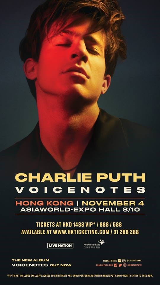 Charlie Puth 香港演唱會 2018 官方宣傳海報 Poster