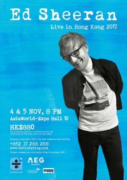 [已取消] Ed Sheeran 香港演唱會 2017 門票價錢座位表及公開發售時間